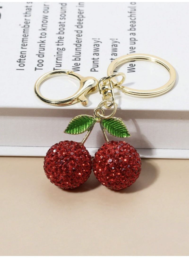 ڤيا سلسلة مفاتيح من الكرز، سلسلة مفاتيح الكرز، سلسلة مفاتيح حقيبة يد للنساء، سلاسل مفاتيح السيارة، هدايا لطيفة لإكسسوارات حقائب أعياد الميلاد - Image 1